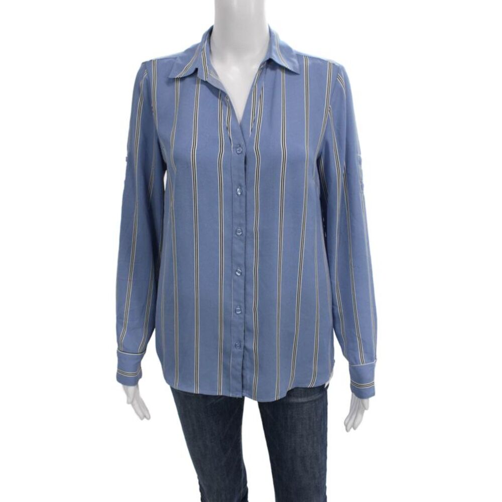 Philosophy By Republic Women Blue Striped Long Sleeve Blouse Size S